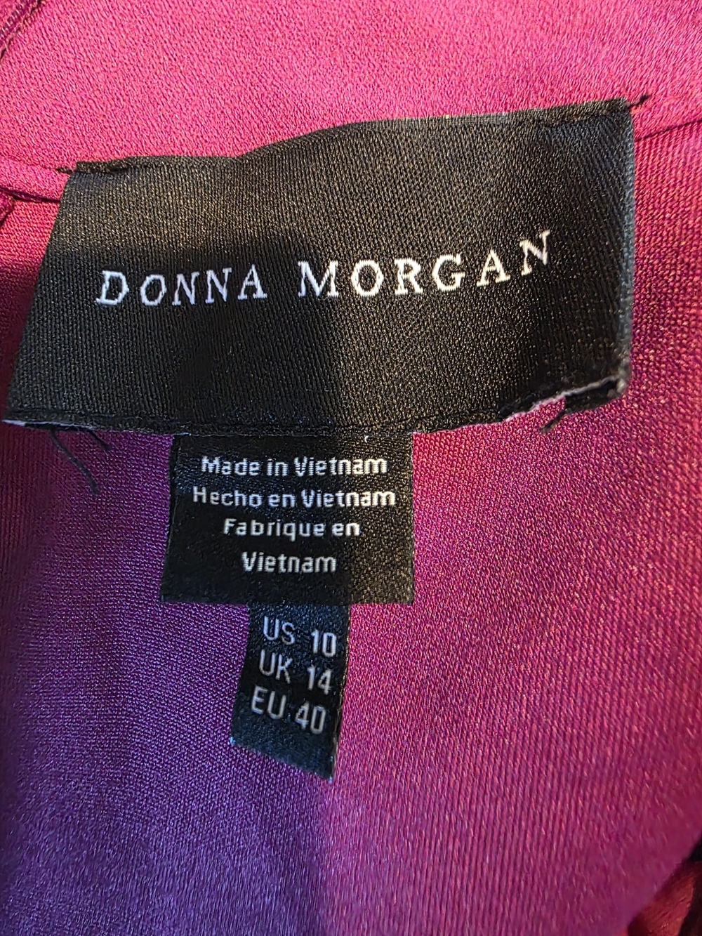 Donna Morgan Fuchsia Midi Sheath Dress with Button-Trim Shoulder - Picture 6 of 7